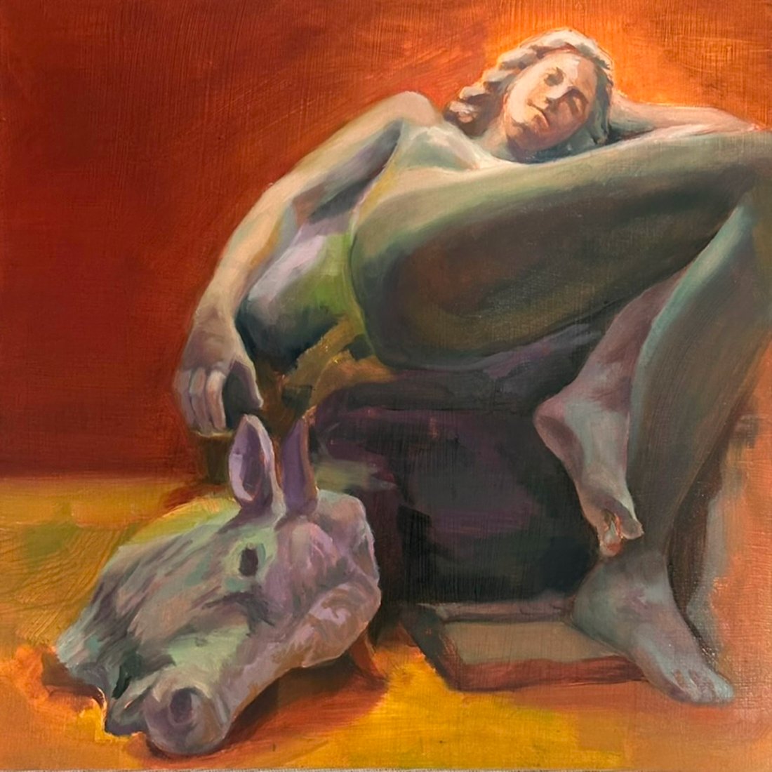 The Cow and the Sleeping Girl — oil on panel
